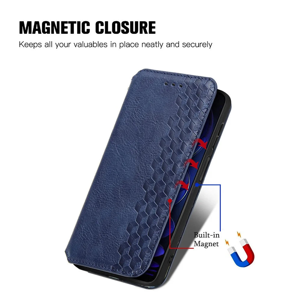 For HMD Skyline PU Leather Case Rhombus Imprint Wallet Stand Phone Cover - Blue - 4