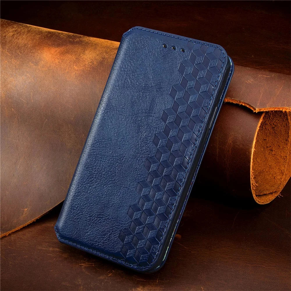 For HMD Skyline PU Leather Case Rhombus Imprint Wallet Stand Phone Cover - Blue - 7