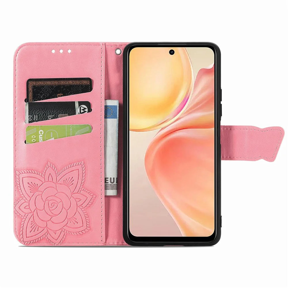 For Infinix Smart 9 4G Case PU Leather Wallet Phone Cover Butterfly Pattern - Pink - 2