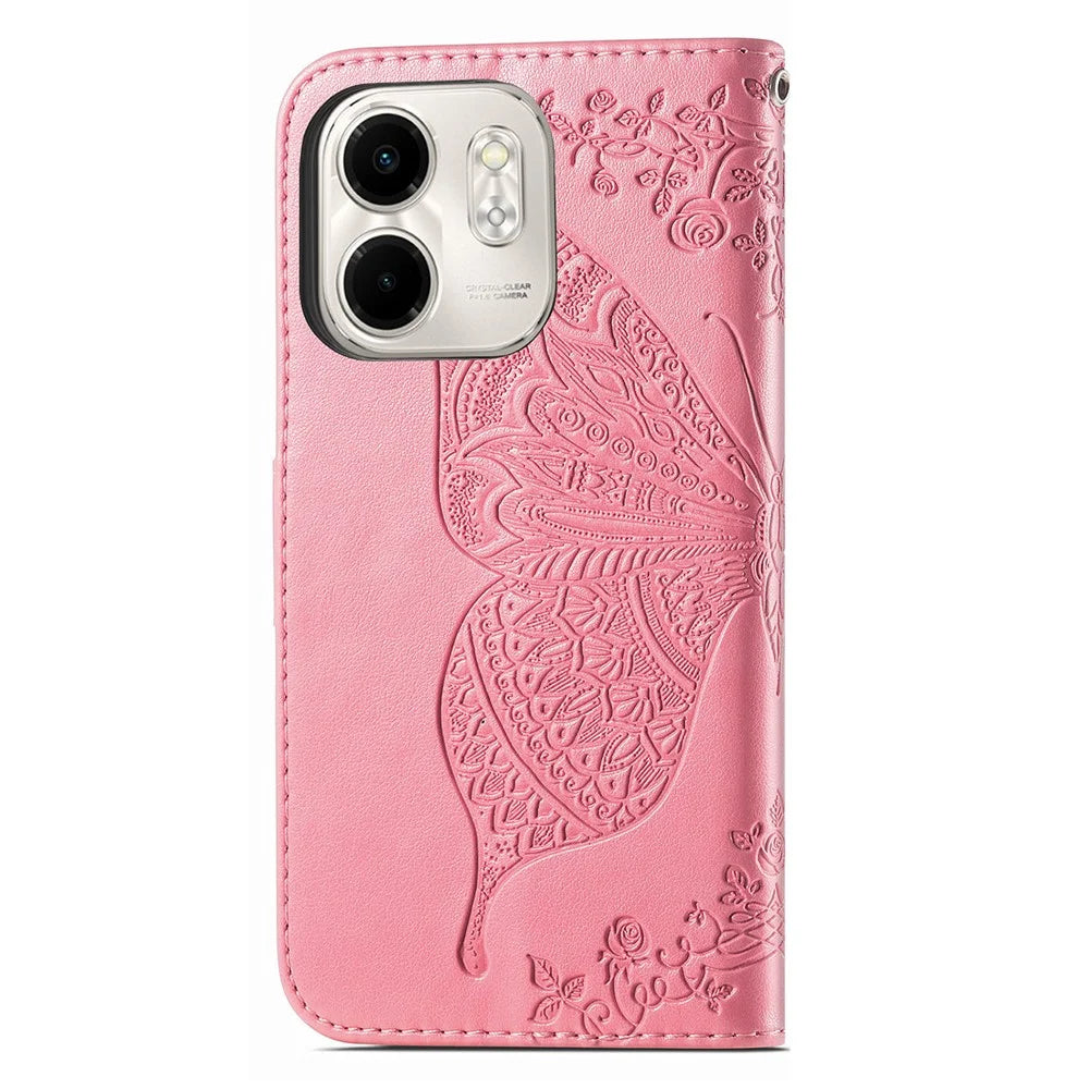 For Infinix Smart 9 4G Case PU Leather Wallet Phone Cover Butterfly Pattern - Pink - 6