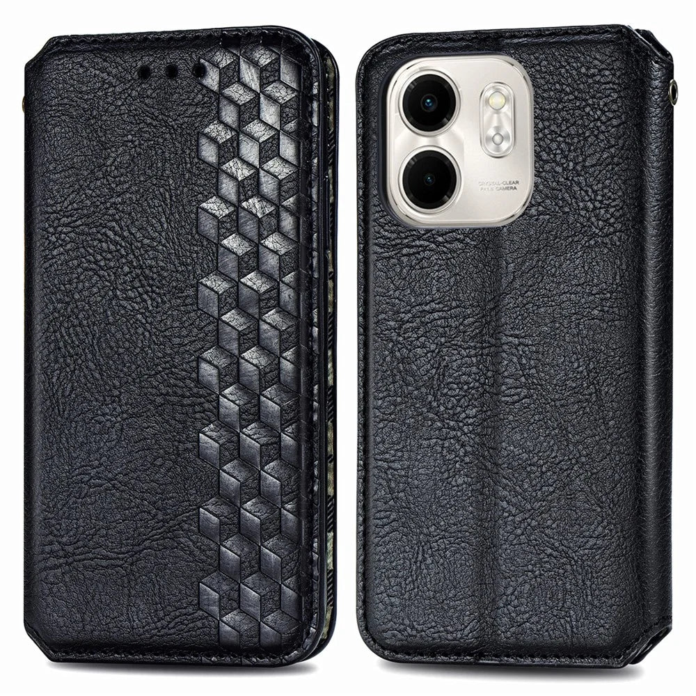 For Infinix Smart 9 4G PU Leather Case Rhombus Imprint Wallet Stand Phone Cover - Black - 1