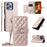 For iPhone 13 Pro Crossbody Leather Case Ring Buckle Wallet Stand Rhombus Mobile Cover - Rose Gold - 1