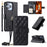 For iPhone 13 Pro Max Crossbody Leather Case Ring Buckle Wallet Stand Rhombus Mobile Cover - Black - 1