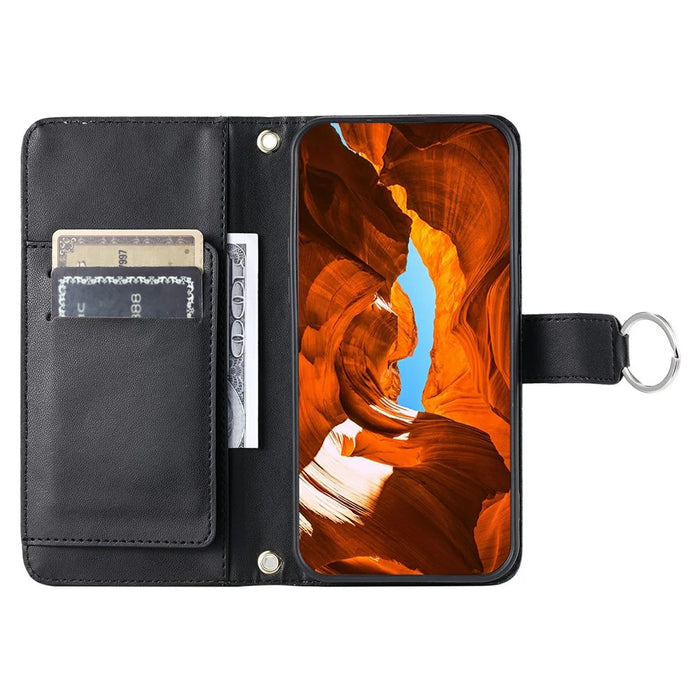 For Google Pixel 8 Crossbody Leather Case Ring Buckle Wallet Stand Rhombus Mobile Cover - Black - 2