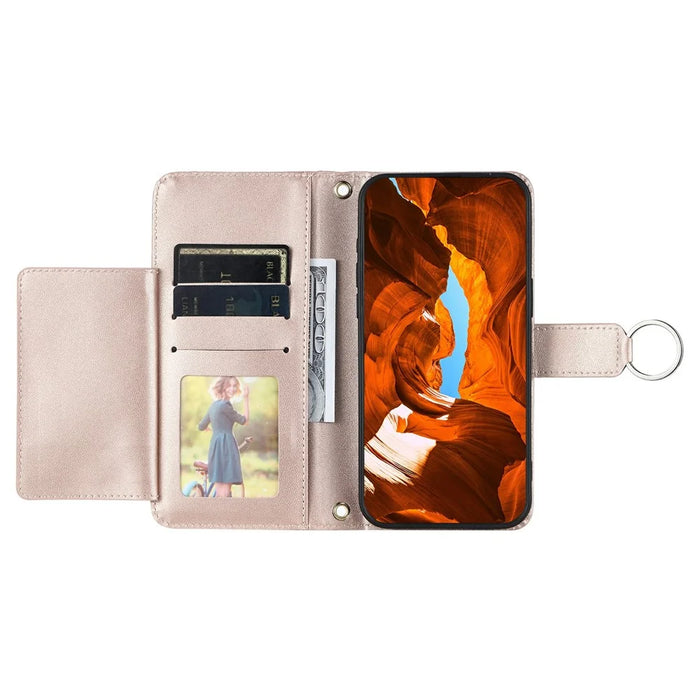 For Google Pixel 8a Crossbody Leather Case Ring Buckle Wallet Stand Rhombus Mobile Cover - Rose Gold - 3