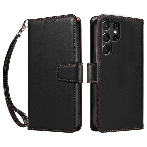 For Samsung Galaxy S25 Ultra Case RFID Blocking Leather Wallet Flip Phone Cover with Wrist Strap - Black - 1