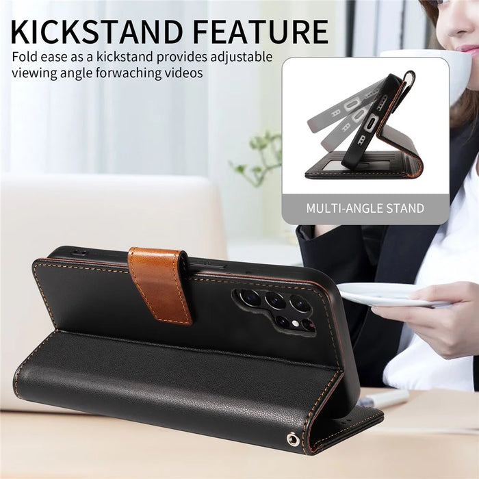 For Samsung Galaxy S25 Ultra Case RFID Blocking Leather Wallet Flip Phone Cover with Wrist Strap - Black - 5