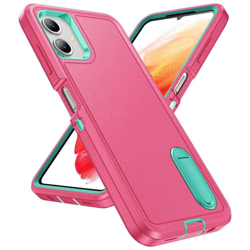 For Samsung Galaxy A06 4G Case Kickstand Phone Cover PC+Silicone+EVA 3-in-1 Design - Rose+Light Cyan - 2