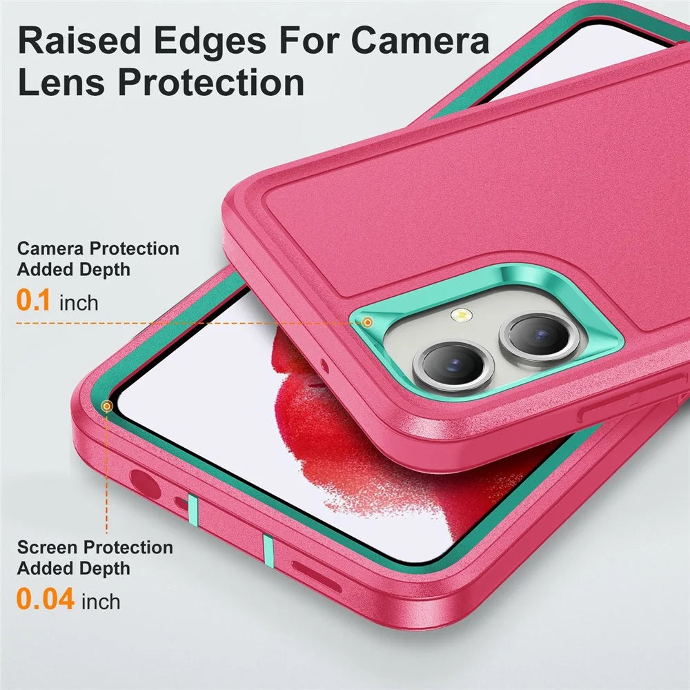For Samsung Galaxy A06 4G Case Kickstand Phone Cover PC+Silicone+EVA 3-in-1 Design - Rose+Light Cyan - 5