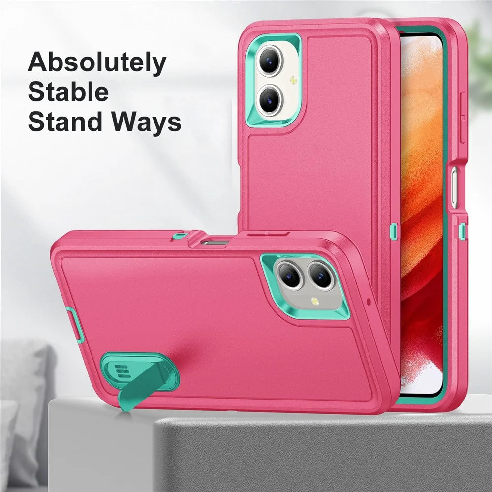 For Samsung Galaxy A06 4G Case Kickstand Phone Cover PC+Silicone+EVA 3-in-1 Design - Rose+Light Cyan - 6