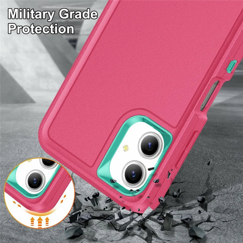 For Samsung Galaxy A06 4G Case Kickstand Phone Cover PC+Silicone+EVA 3-in-1 Design - Rose+Light Cyan - 7