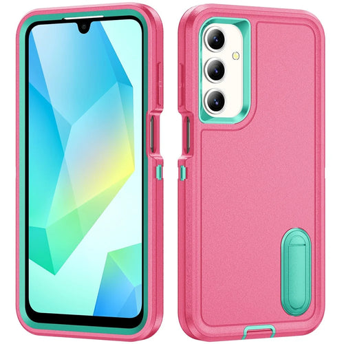For Samsung Galaxy A16 4G / 5G Case Kickstand Phone Cover PC+Silicone+EVA 3-in-1 Design - Rose+Light Cyan - 1