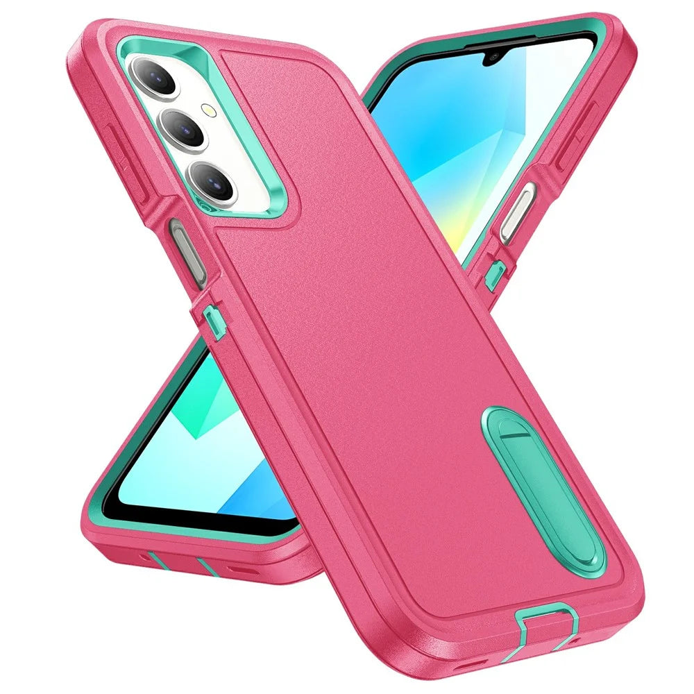 For Samsung Galaxy A16 4G / 5G Case Kickstand Phone Cover PC+Silicone+EVA 3-in-1 Design - Rose+Light Cyan - 2