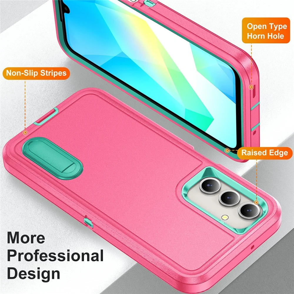 For Samsung Galaxy A16 4G / 5G Case Kickstand Phone Cover PC+Silicone+EVA 3-in-1 Design - Rose+Light Cyan - 3