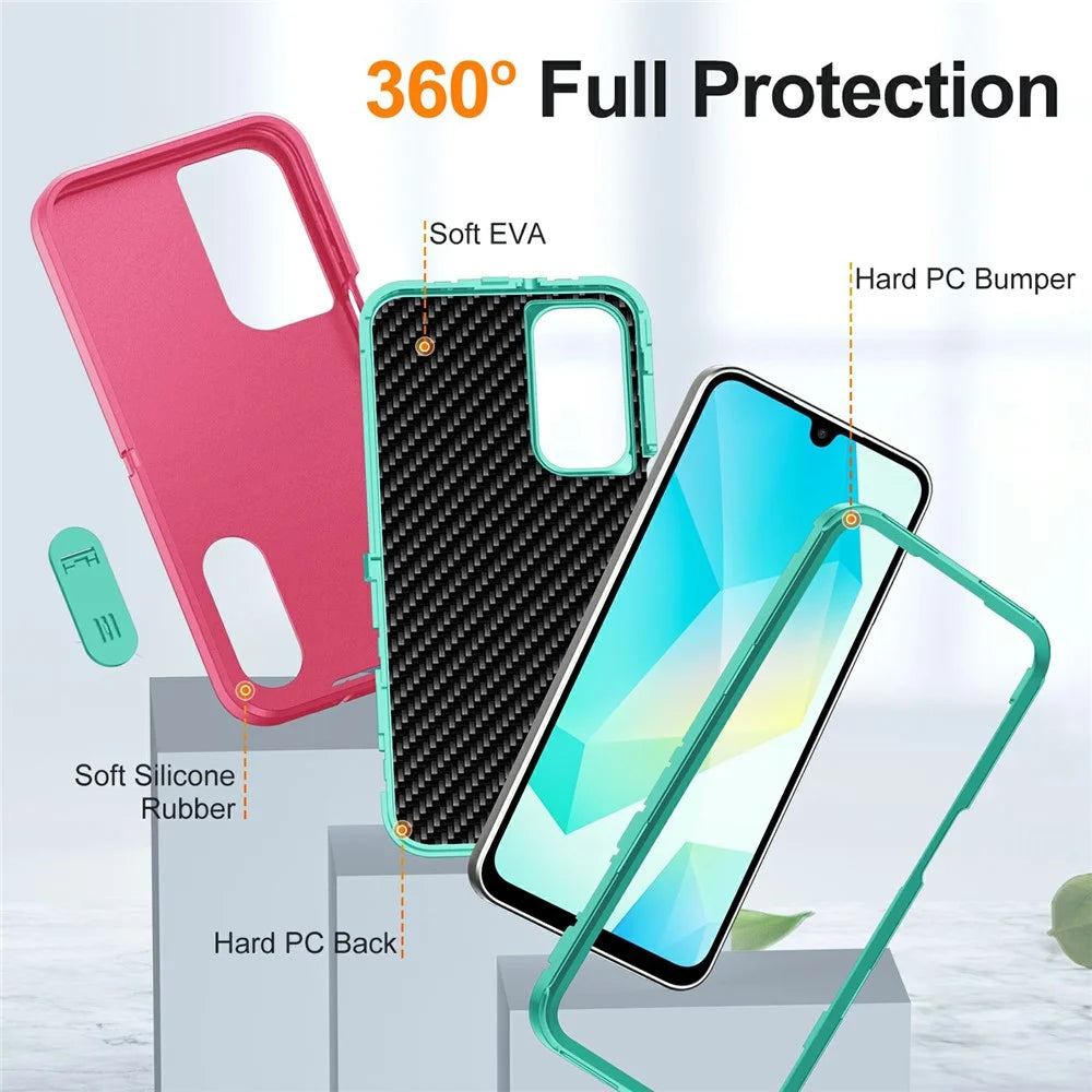 For Samsung Galaxy A16 4G / 5G Case Kickstand Phone Cover PC+Silicone+EVA 3-in-1 Design - Rose+Light Cyan - 4