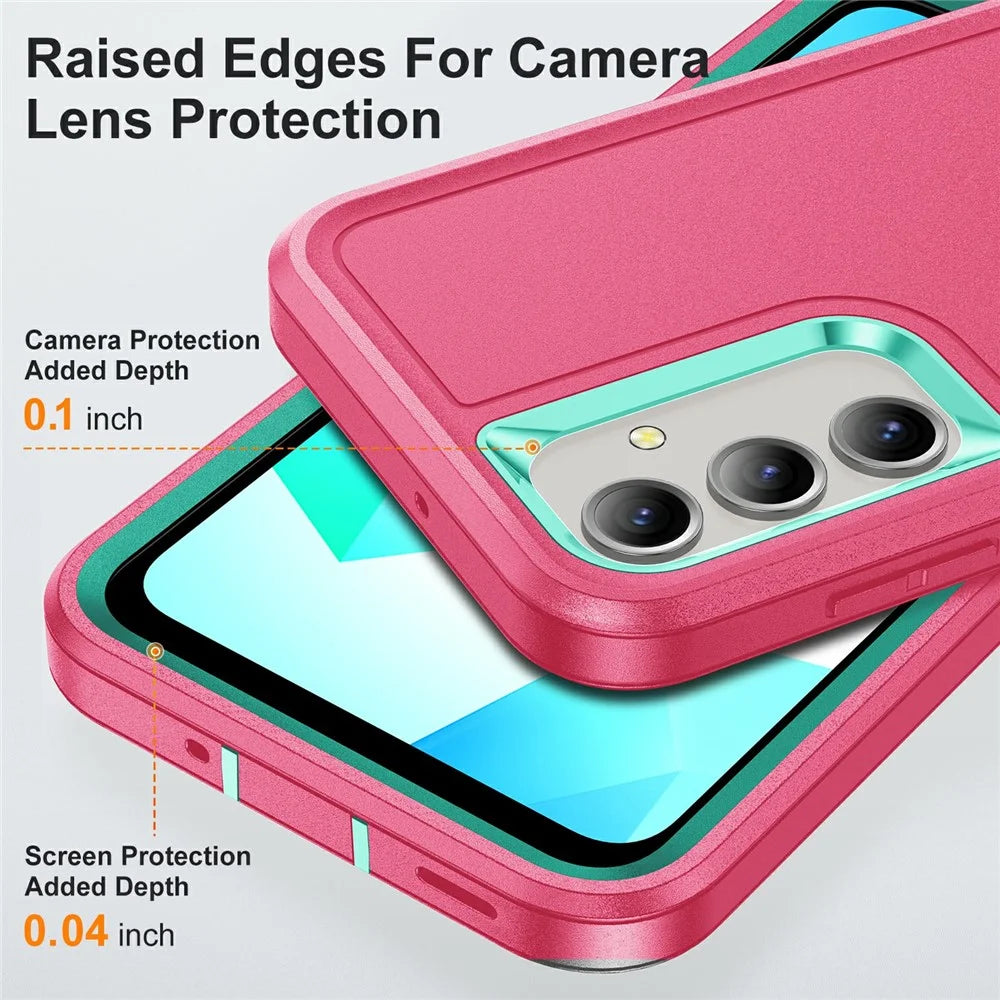 For Samsung Galaxy A16 4G / 5G Case Kickstand Phone Cover PC+Silicone+EVA 3-in-1 Design - Rose+Light Cyan - 5