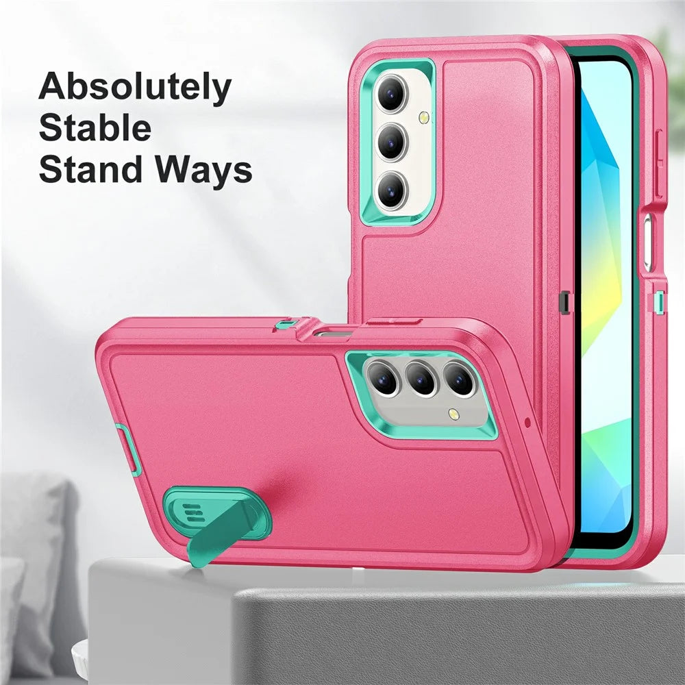 For Samsung Galaxy A16 4G / 5G Case Kickstand Phone Cover PC+Silicone+EVA 3-in-1 Design - Rose+Light Cyan - 6