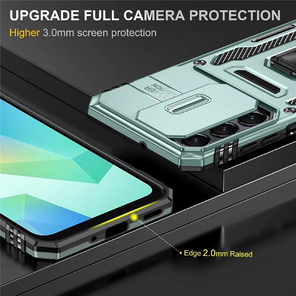 For Samsung Galaxy A16 4G / 5G Case Kickstand Slide Lens Lid PC+TPU Drop-Proof Phone Cover - Green - 6