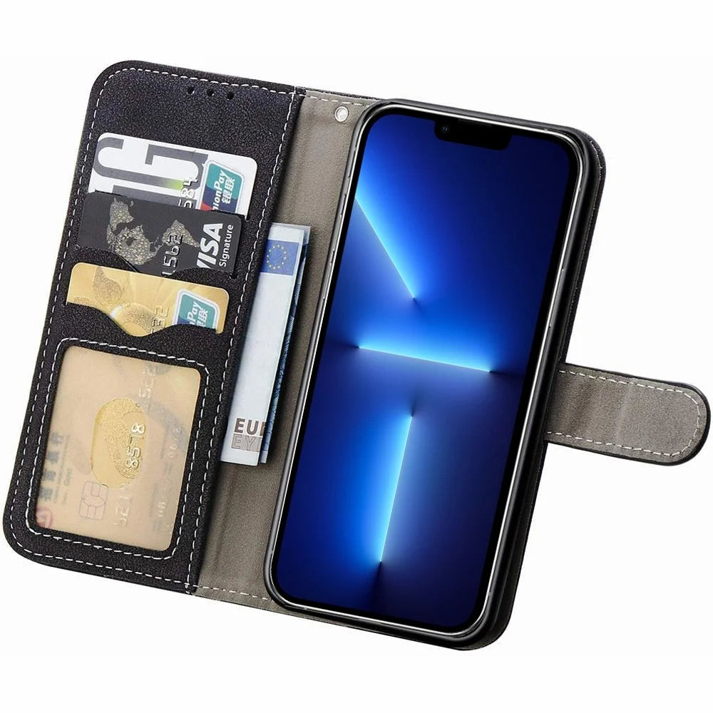 For iPhone 13 Pro Max 6.7 inch PU Leather Phone Case Built-in Rotating Card Holder Wear-resistant Retro Texture Stand Wallet Phone Shell - Black - 2