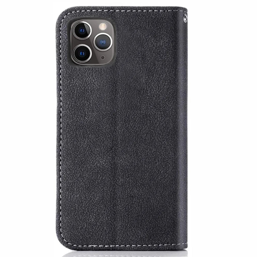 For iPhone 13 Pro Max 6.7 inch PU Leather Phone Case Built-in Rotating Card Holder Wear-resistant Retro Texture Stand Wallet Phone Shell - Black - 6