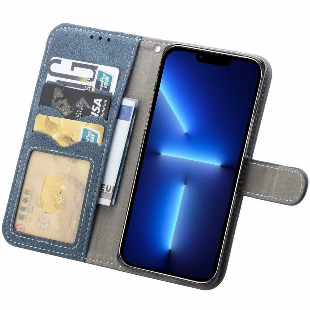 For iPhone 13 Pro 6.1 inch Rotating Card Slots Holder Stand Wallet Phone Shell Wear-resistant Retro Texture PU Leather Phone Case - Blue - 2