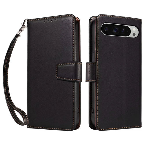For Google Pixel 9 /  9 Pro Case RFID Blocking Leather Wallet Flip Phone Cover with Wrist Strap - Black - 1