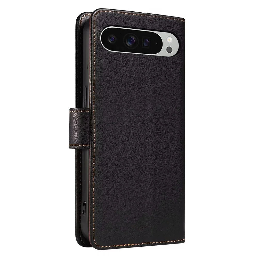 For Google Pixel 9 /  9 Pro Case RFID Blocking Leather Wallet Flip Phone Cover with Wrist Strap - Black - 6