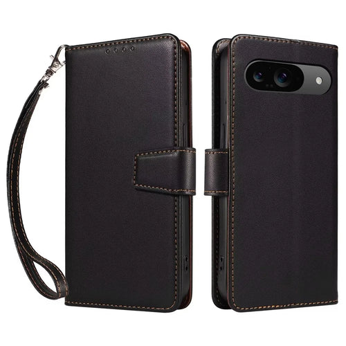 For Google Pixel 9 Case RFID Blocking Leather Wallet Flip Phone Cover with Wrist Strap - Black - 1