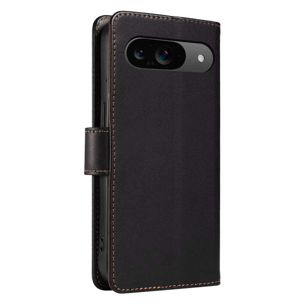 For Google Pixel 9 Case RFID Blocking Leather Wallet Flip Phone Cover with Wrist Strap - Black - 6