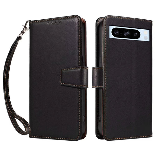 For Google Pixel 8 Pro Case RFID Blocking Leather Wallet Flip Phone Cover with Wrist Strap - Black - 1