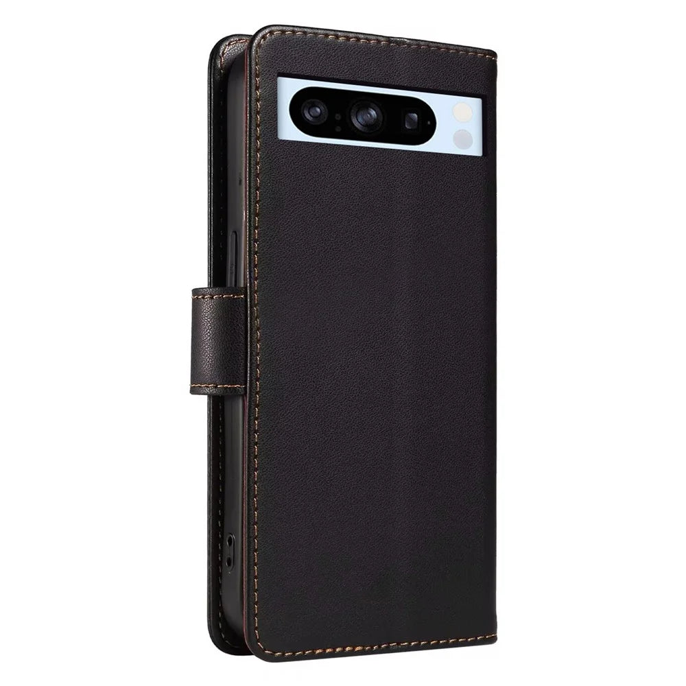 For Google Pixel 8 Pro Case RFID Blocking Leather Wallet Flip Phone Cover with Wrist Strap - Black - 6