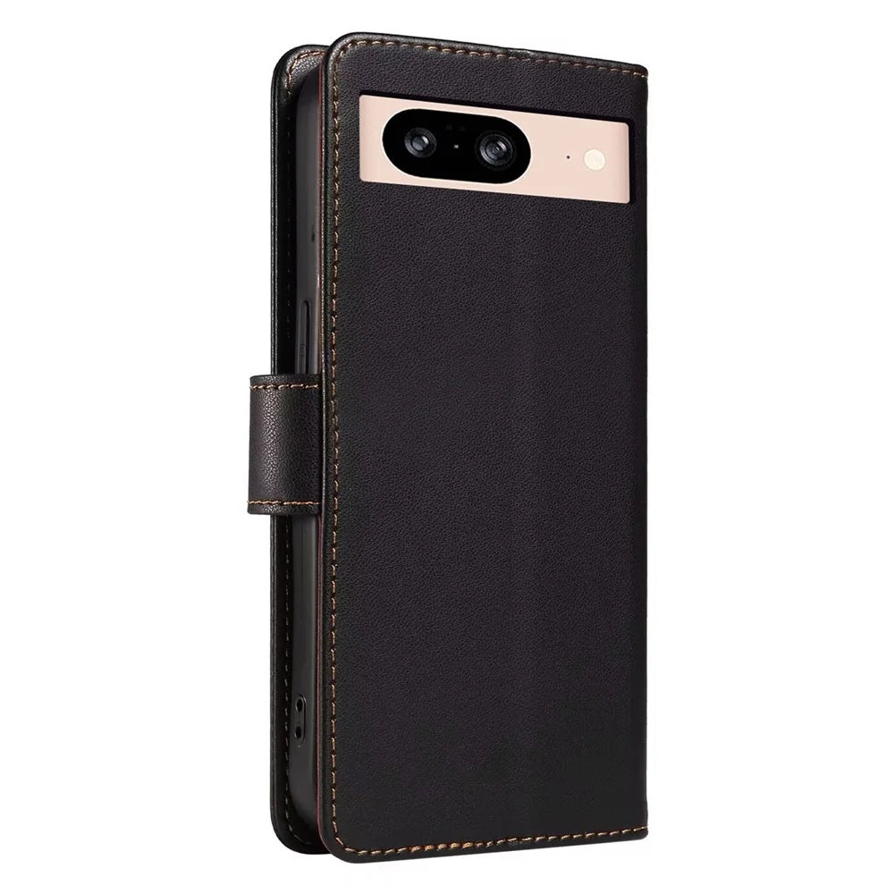 For Google Pixel 8 Case RFID Blocking Leather Wallet Flip Phone Cover with Wrist Strap - Black - 6