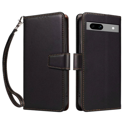For Google Pixel 7a Case RFID Blocking Leather Wallet Flip Phone Cover with Wrist Strap - Black - 1