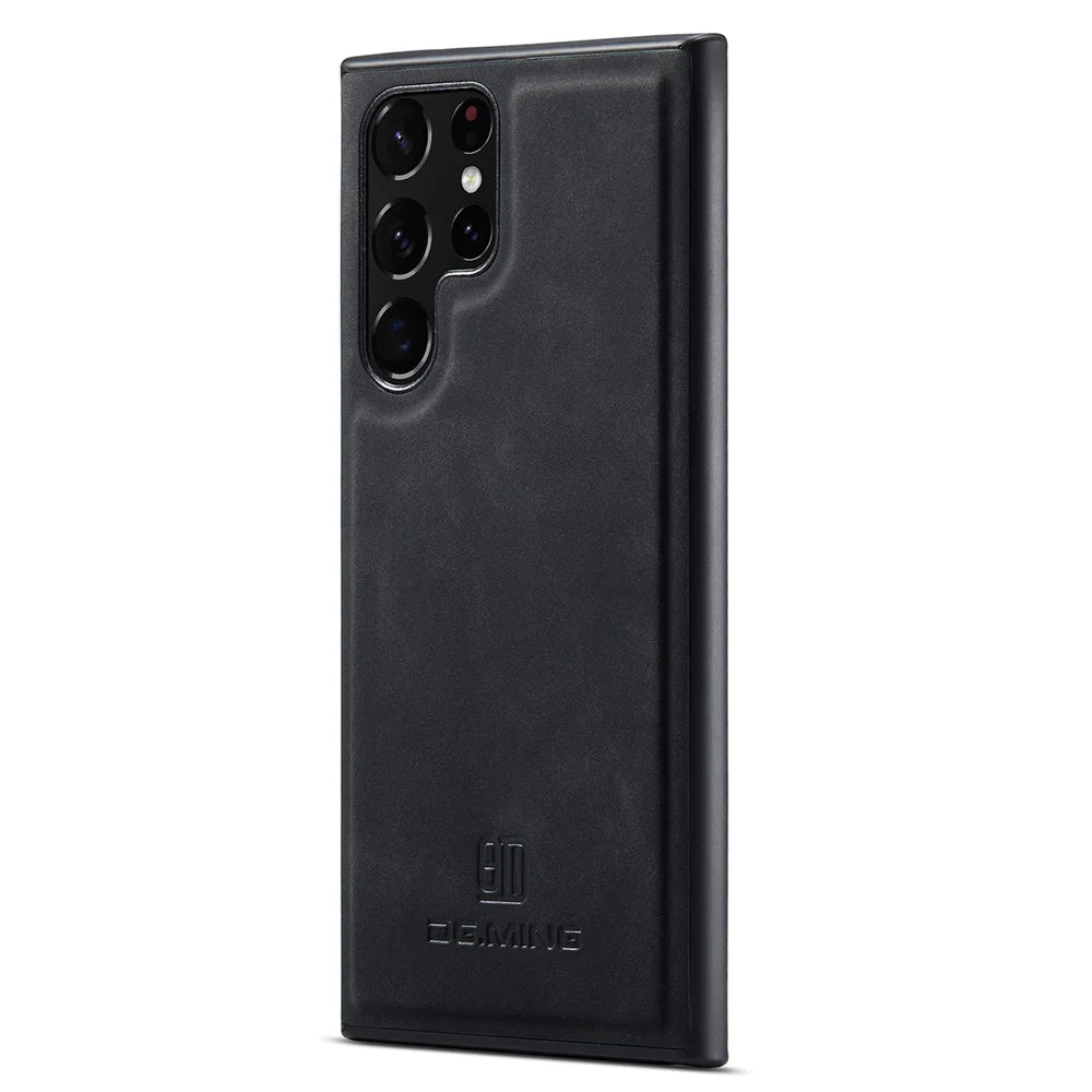 DG.MING For Samsung Galaxy S25 Ultra Case PU Leather Covered PC+TPU Hybrid Phone Shell - Black - 1