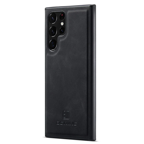 DG.MING For Samsung Galaxy S25 Ultra Case PU Leather Covered PC+TPU Hybrid Phone Shell - Black - 1