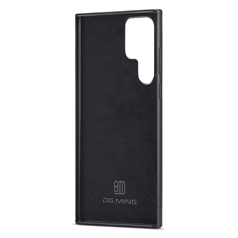DG.MING For Samsung Galaxy S25 Ultra Case PU Leather Covered PC+TPU Hybrid Phone Shell - Black - 2