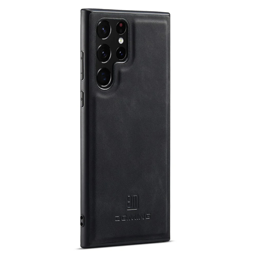 DG.MING For Samsung Galaxy S25 Ultra Case PU Leather Covered PC+TPU Hybrid Phone Shell - Black - 4