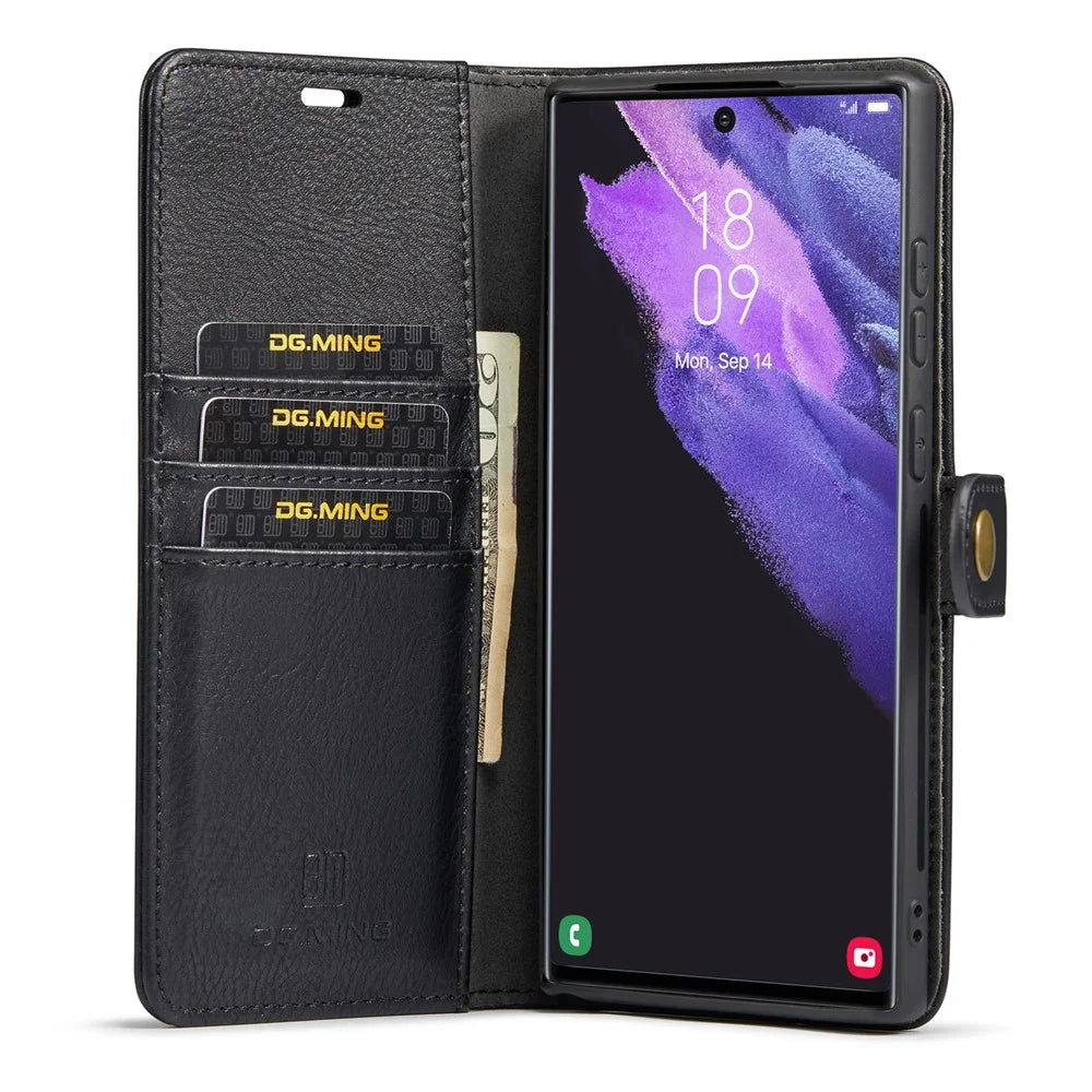DG.MING for Samsung Galaxy S25 Ultra Case Detachable Split Leather Phone Cover - Black - 2