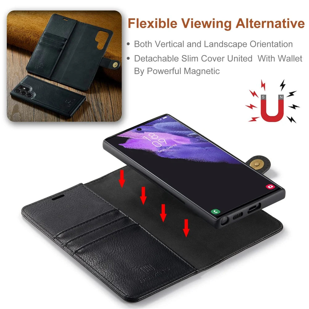DG.MING for Samsung Galaxy S25 Ultra Case Detachable Split Leather Phone Cover - Black - 6