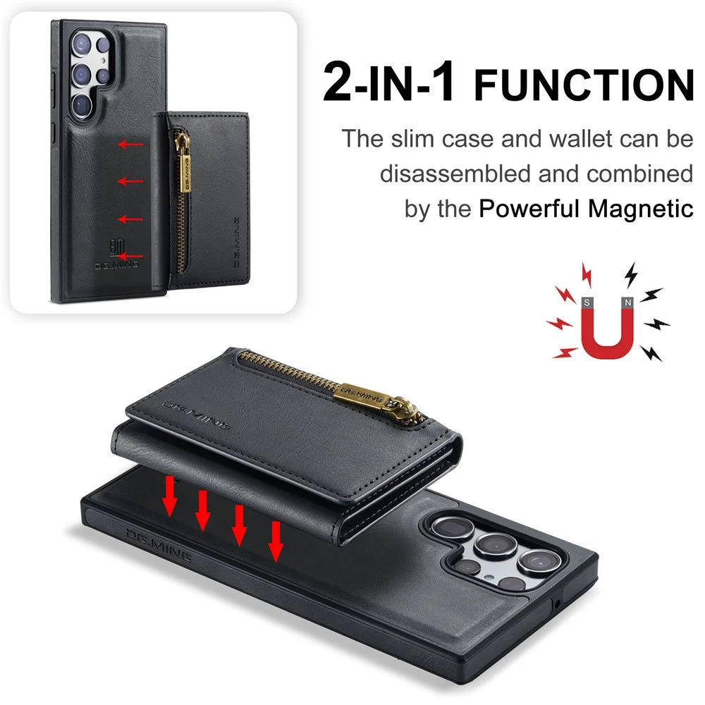 DG.MING M5 Series For Samsung Galaxy S25 Ultra Case Detachable Magnetic Leather Phone Cover with Card Slots - Black - 7
