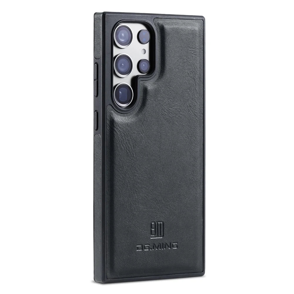 DG.MING For Samsung Galaxy S25 Ultra Case Anti-Drop Leather Coated PC+TPU Phone Back Cover - Black - 1
