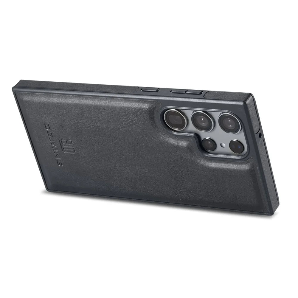 DG.MING For Samsung Galaxy S25 Ultra Case Anti-Drop Leather Coated PC+TPU Phone Back Cover - Black - 4