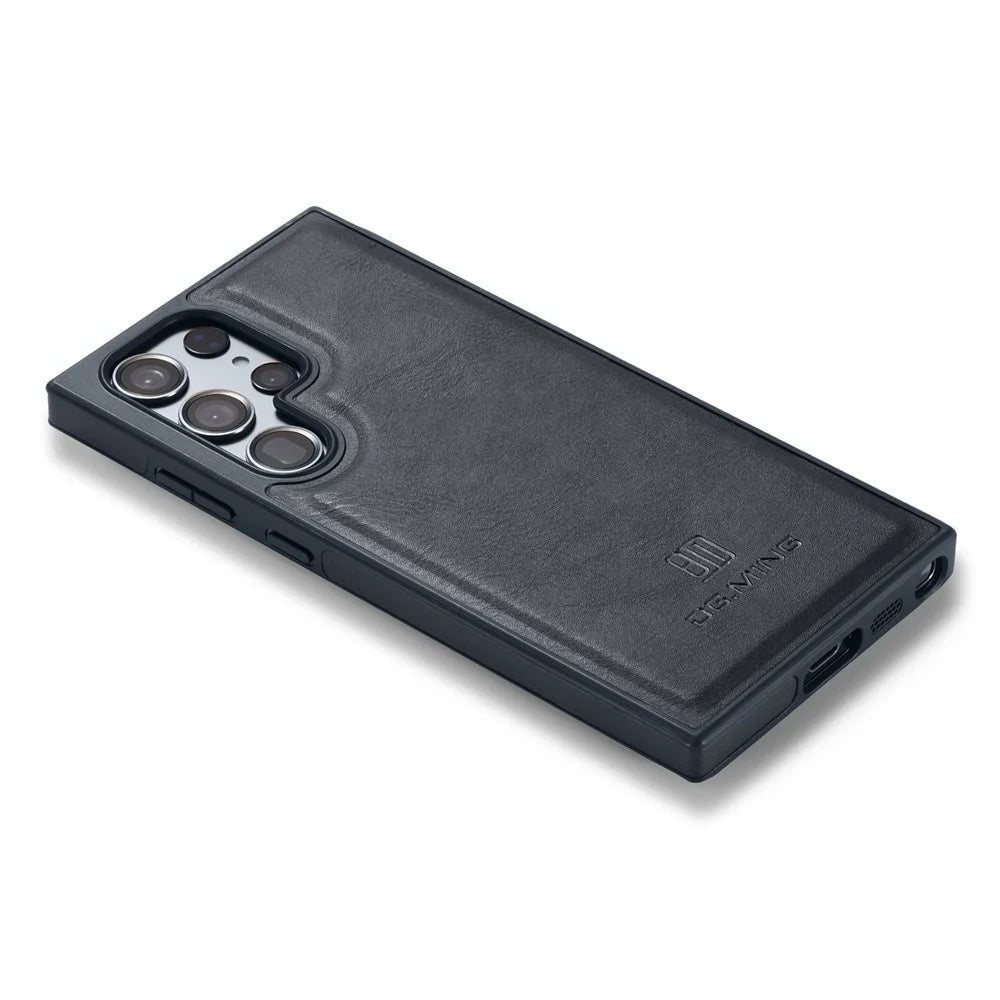 DG.MING For Samsung Galaxy S25 Ultra Case Anti-Drop Leather Coated PC+TPU Phone Back Cover - Black - 6