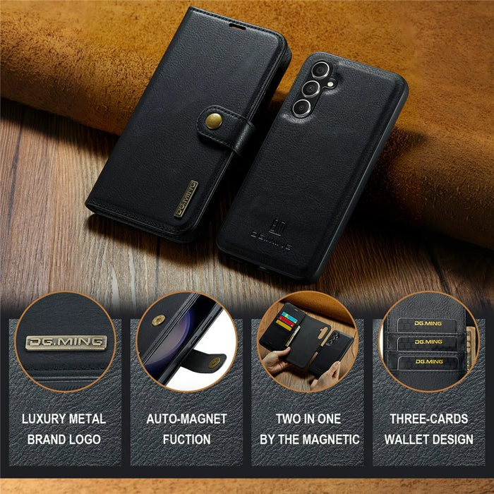 DG.MING for Samsung Galaxy A36 5G Case Detachable Split Leather Phone Cover - Black - 7