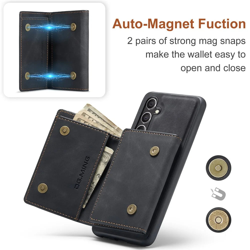 DG.MING M1 Series for Samsung Galaxy A36 5G Case Kickstand PU Phone Cover with Detachable Wallet - Black - 5