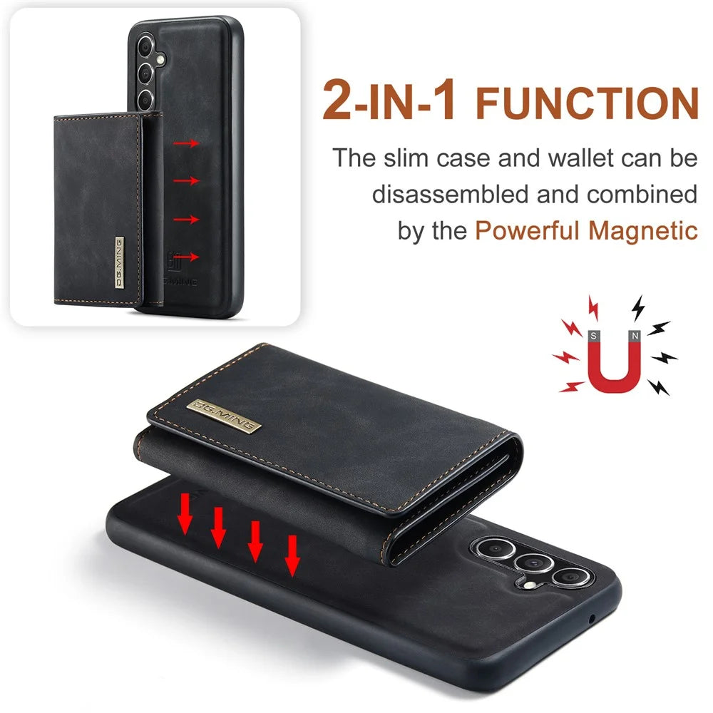 DG.MING M1 Series for Samsung Galaxy A36 5G Case Kickstand PU Phone Cover with Detachable Wallet - Black - 6