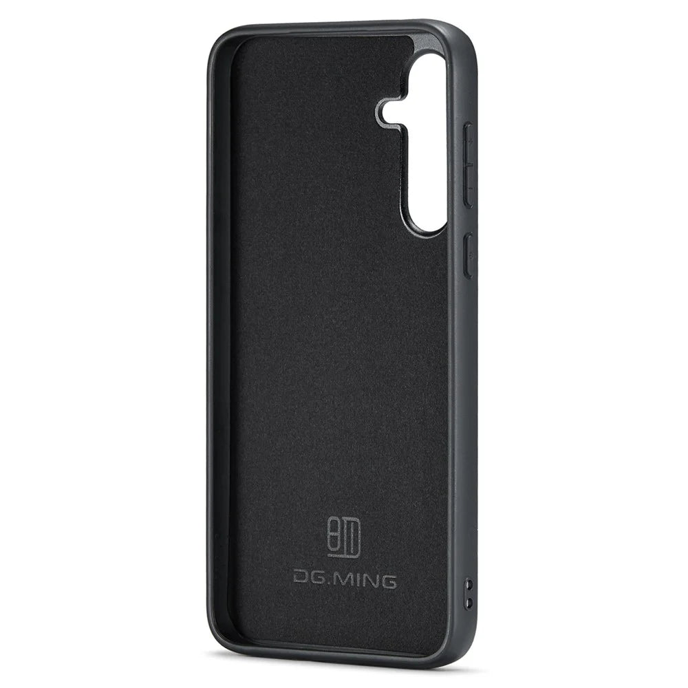 DG.MING For Samsung Galaxy A36 5G Case PU Leather Covered PC+TPU Hybrid Phone Shell - Black - 2