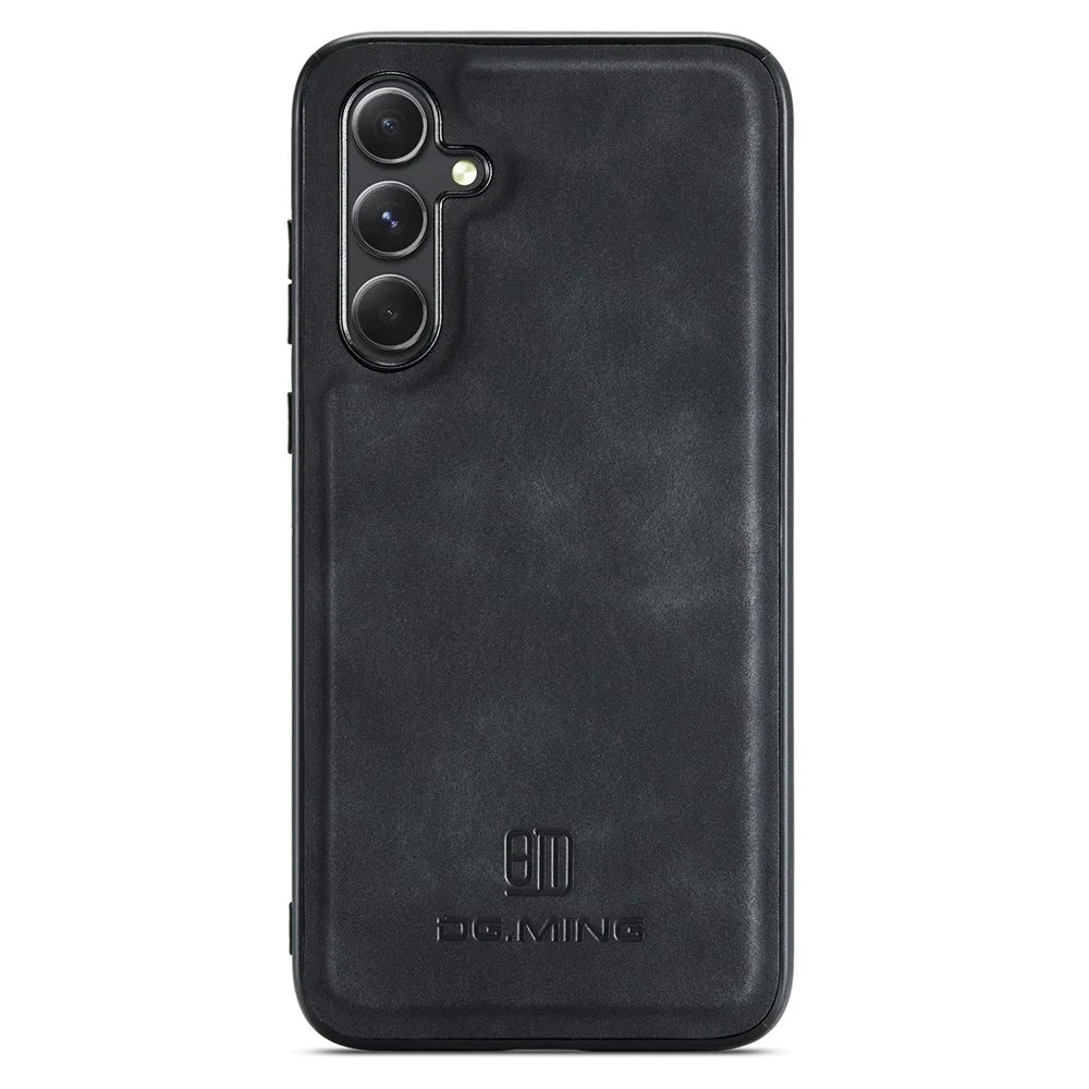 DG.MING For Samsung Galaxy A36 5G Case PU Leather Covered PC+TPU Hybrid Phone Shell - Black - 3