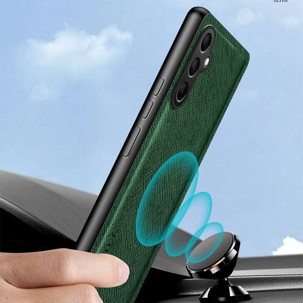 For Samsung Galaxy S25 Case Cross Texture Leather+TPU Phone Cover Support Magnetic Car Holder - Green - 2