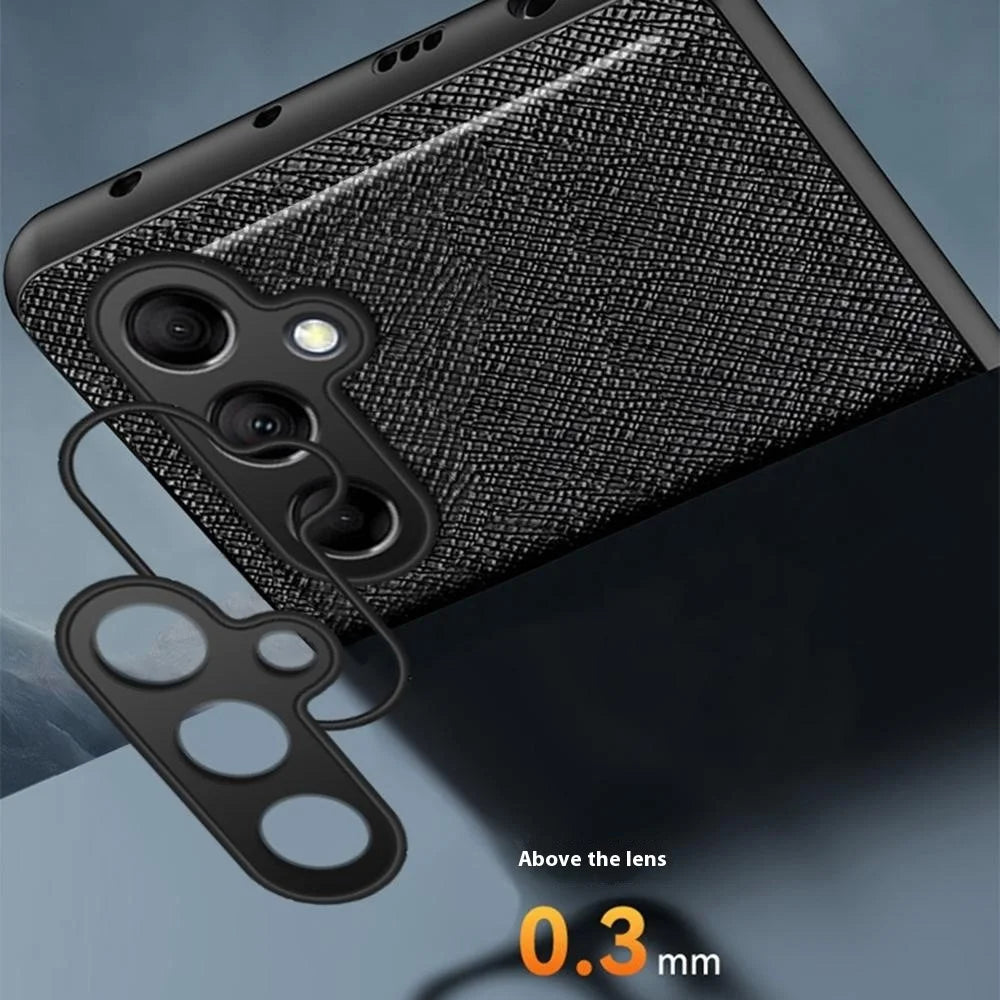 For Samsung Galaxy S25 Case Cross Texture Leather+TPU Phone Cover Support Magnetic Car Holder - Green - 7